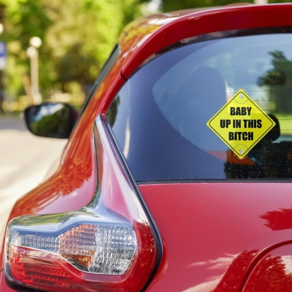 2PCS "BABY UP IN THIS B" Baby On Board Metal Driving Safety Warning Car Signs - Picture 5 of 14